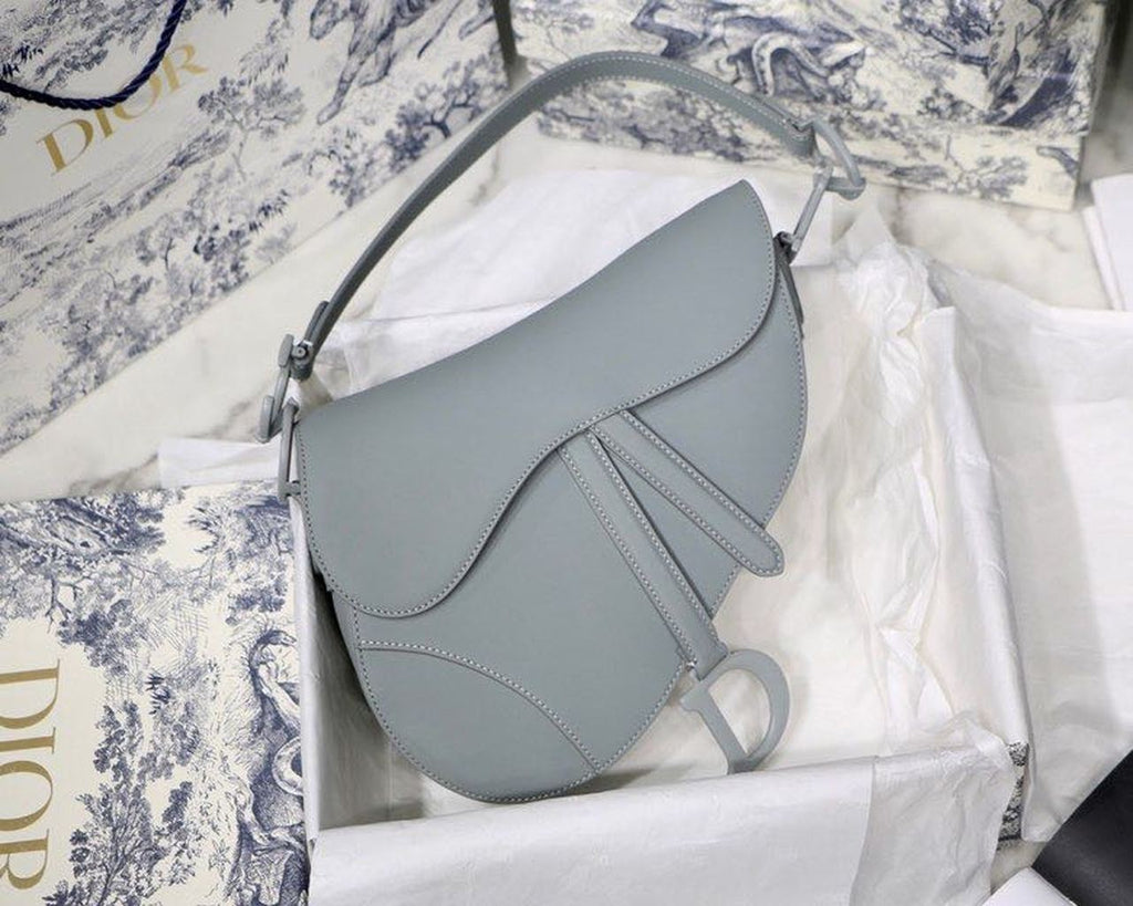 GLAMI Ultramatte Saddle Bag Light Blue Grained Gold Toned Hardware For Women 25cm/10in CD
