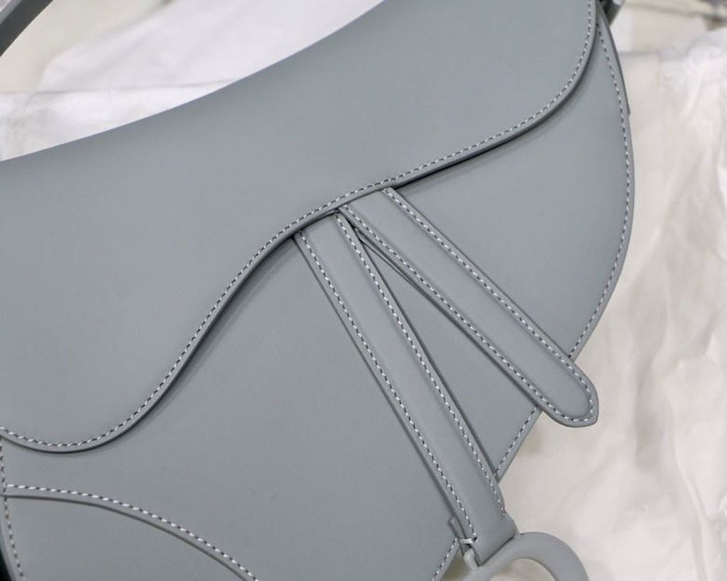 GLAMI Ultramatte Saddle Bag Light Blue Grained Gold Toned Hardware For Women 25cm/10in CD