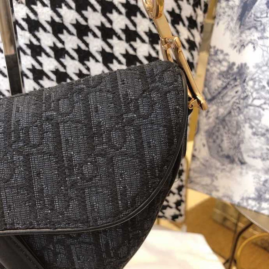 GLAMI Saddle Bag Black Oblique Embroidered Canvas Gold Toned Hardware For Women 25cm/10in CD