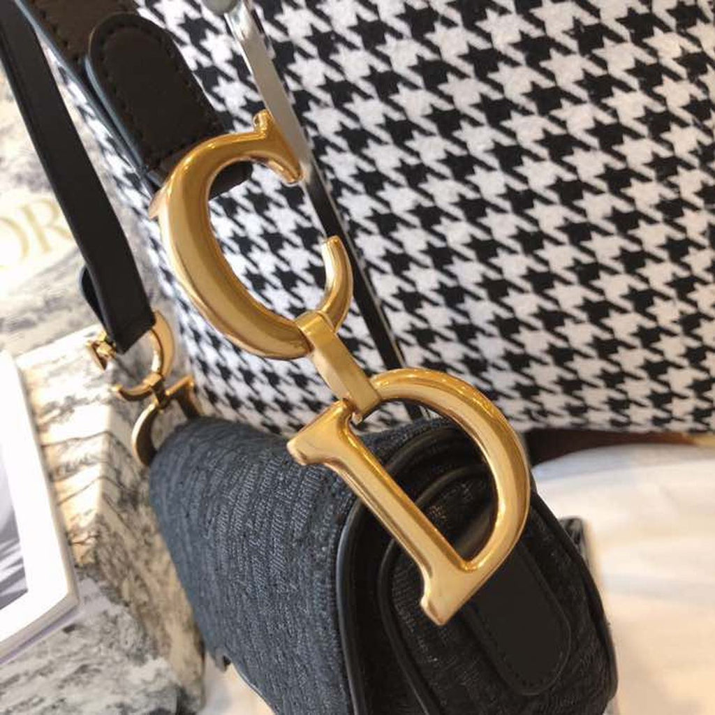 GLAMI Saddle Bag Black Oblique Embroidered Canvas Gold Toned Hardware For Women 25cm/10in CD
