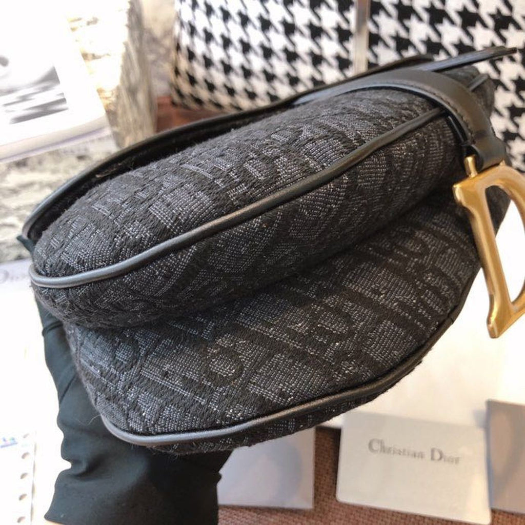 GLAMI Saddle Bag Black Oblique Embroidered Canvas Gold Toned Hardware For Women 25cm/10in CD