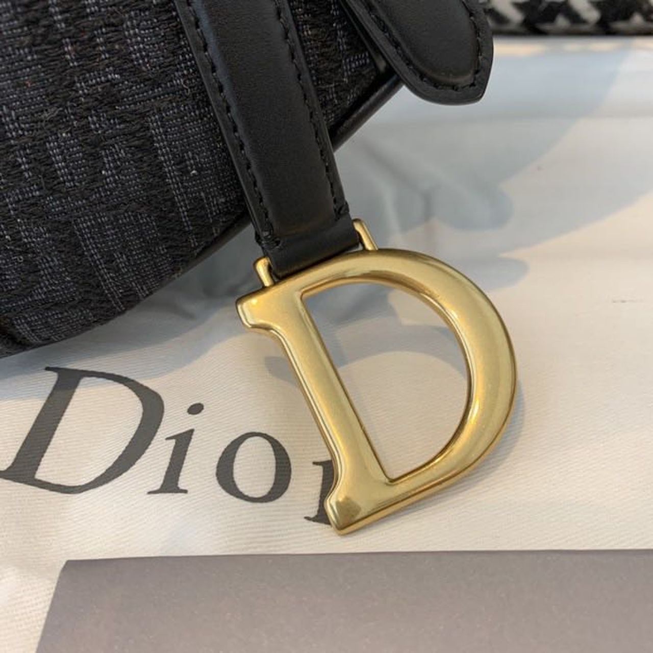 GLAMI Saddle Bag Black Oblique Embroidered Canvas Gold Toned Hardware For Women 19.5cm/7.6in CD