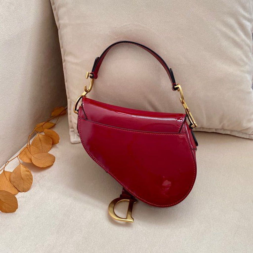 GLAMI Micro Saddle Bag Red Patent Gold Toned Hardware For Women 19.5cm/7.6in CD