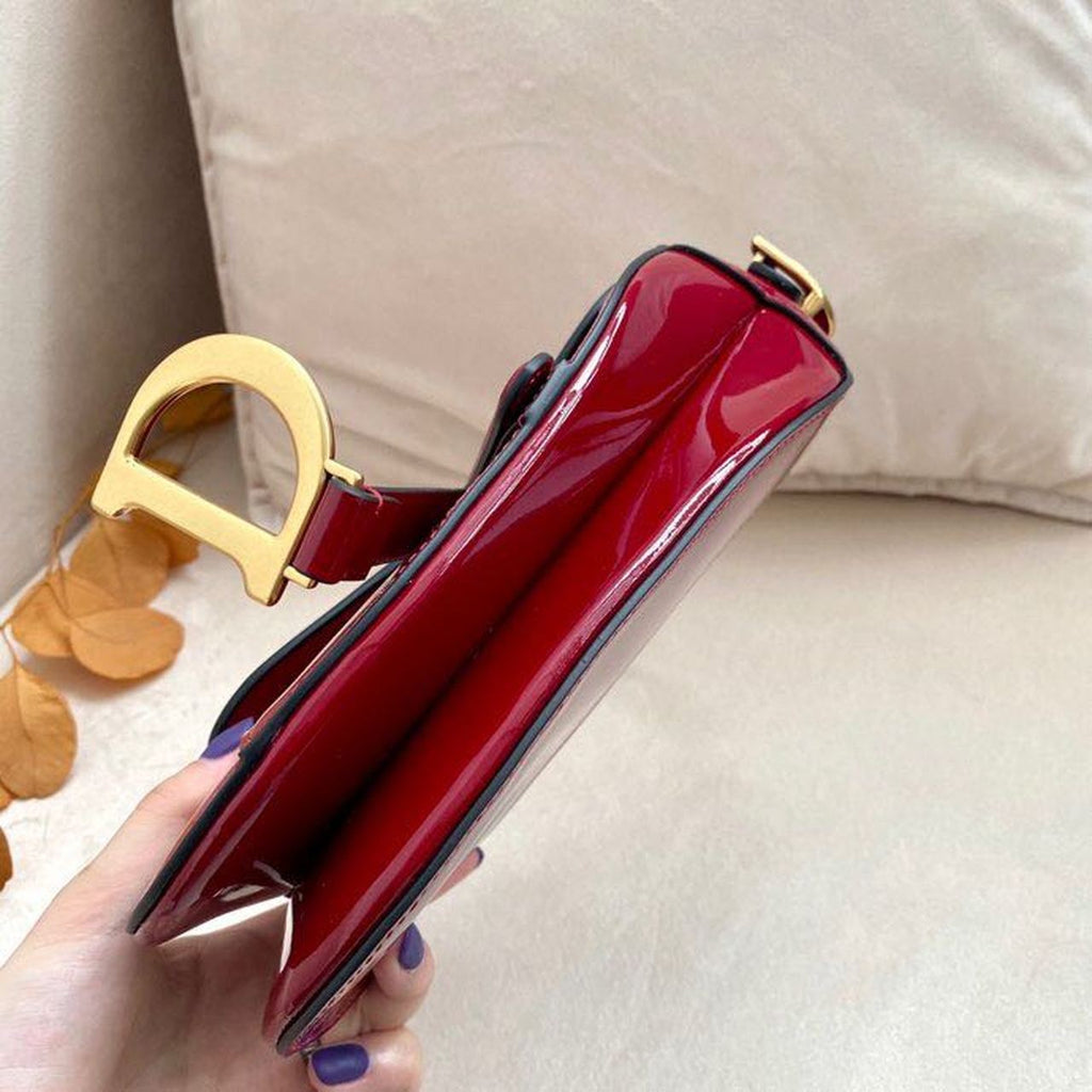 GLAMI Micro Saddle Bag Red Patent Gold Toned Hardware For Women 19.5cm/7.6in CD