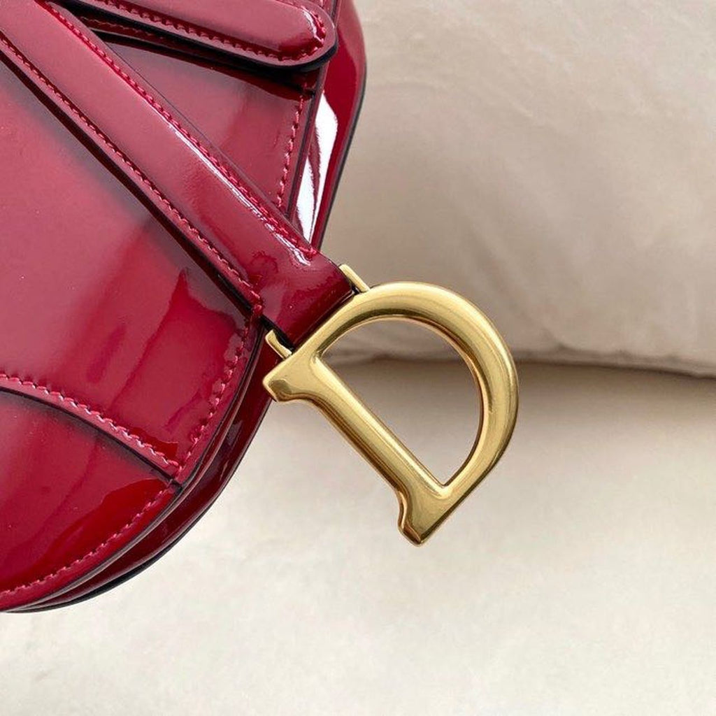 GLAMI Micro Saddle Bag Red Patent Gold Toned Hardware For Women 19.5cm/7.6in CD