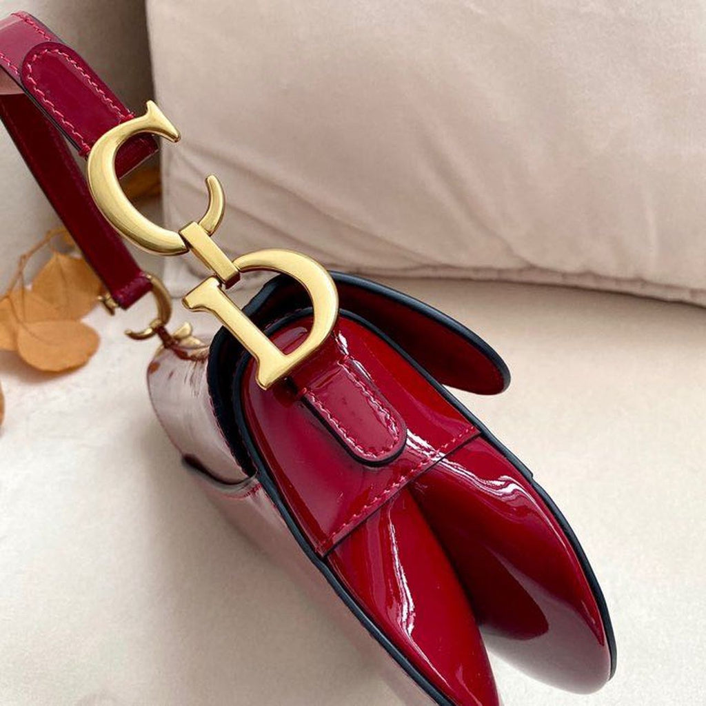 GLAMI Micro Saddle Bag Red Patent Gold Toned Hardware For Women 19.5cm/7.6in CD