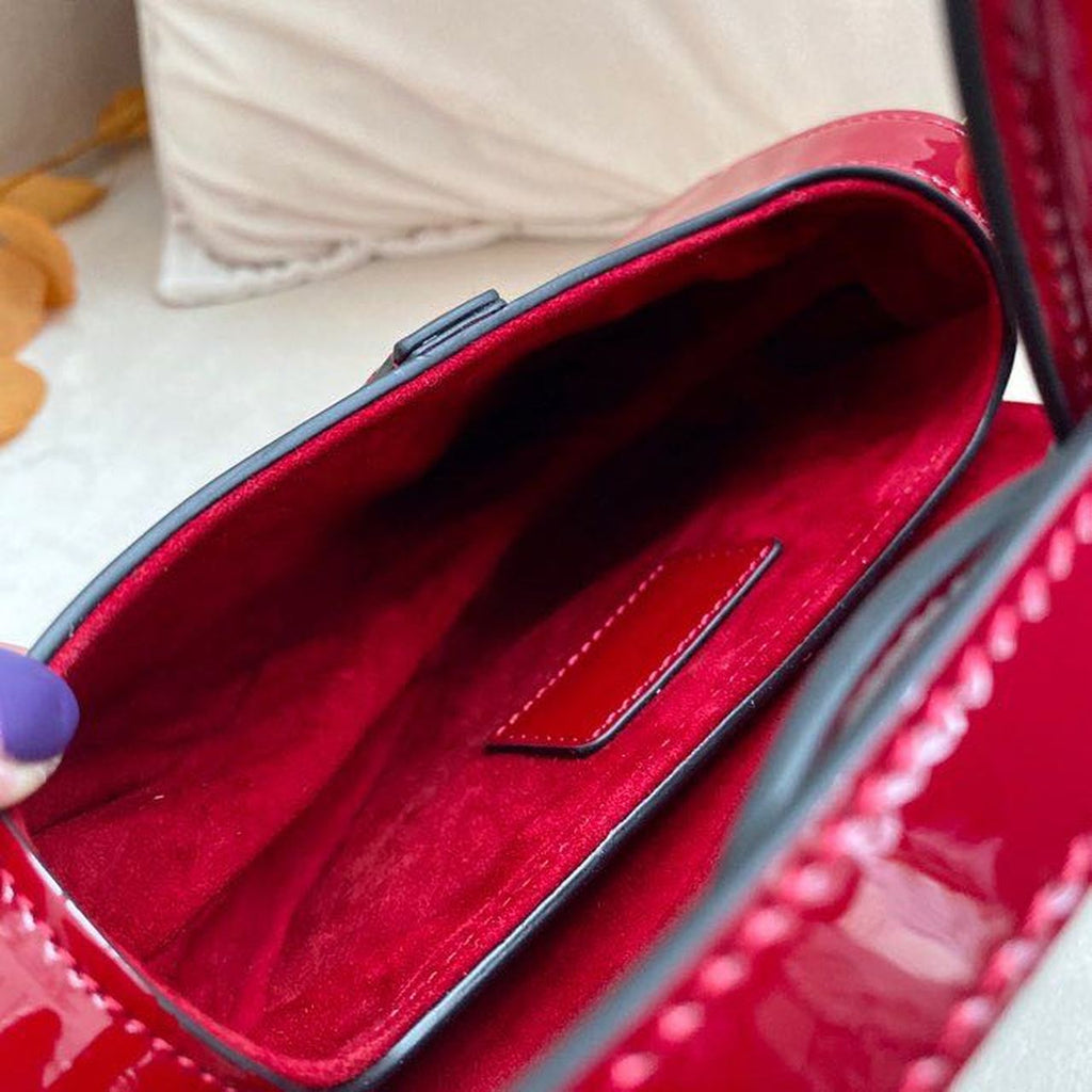 GLAMI Micro Saddle Bag Red Patent Gold Toned Hardware For Women 19.5cm/7.6in CD