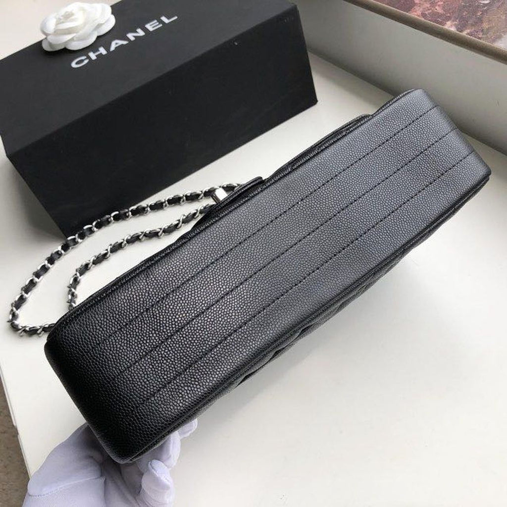 CHL Chevron Classic Handbag Silver Hardware Black For Women, Women’s Bags, Shoulder And Crossbody Bags 10.2in/26cm