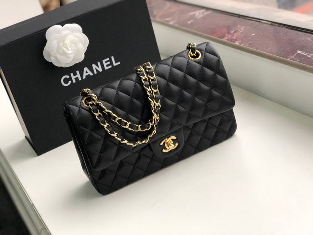CHL Classic Handbag Gold Toned Hardware Black For Women, Women’s Bags, Shoulder And Crossbody Bags 10.2in/26cm A01112