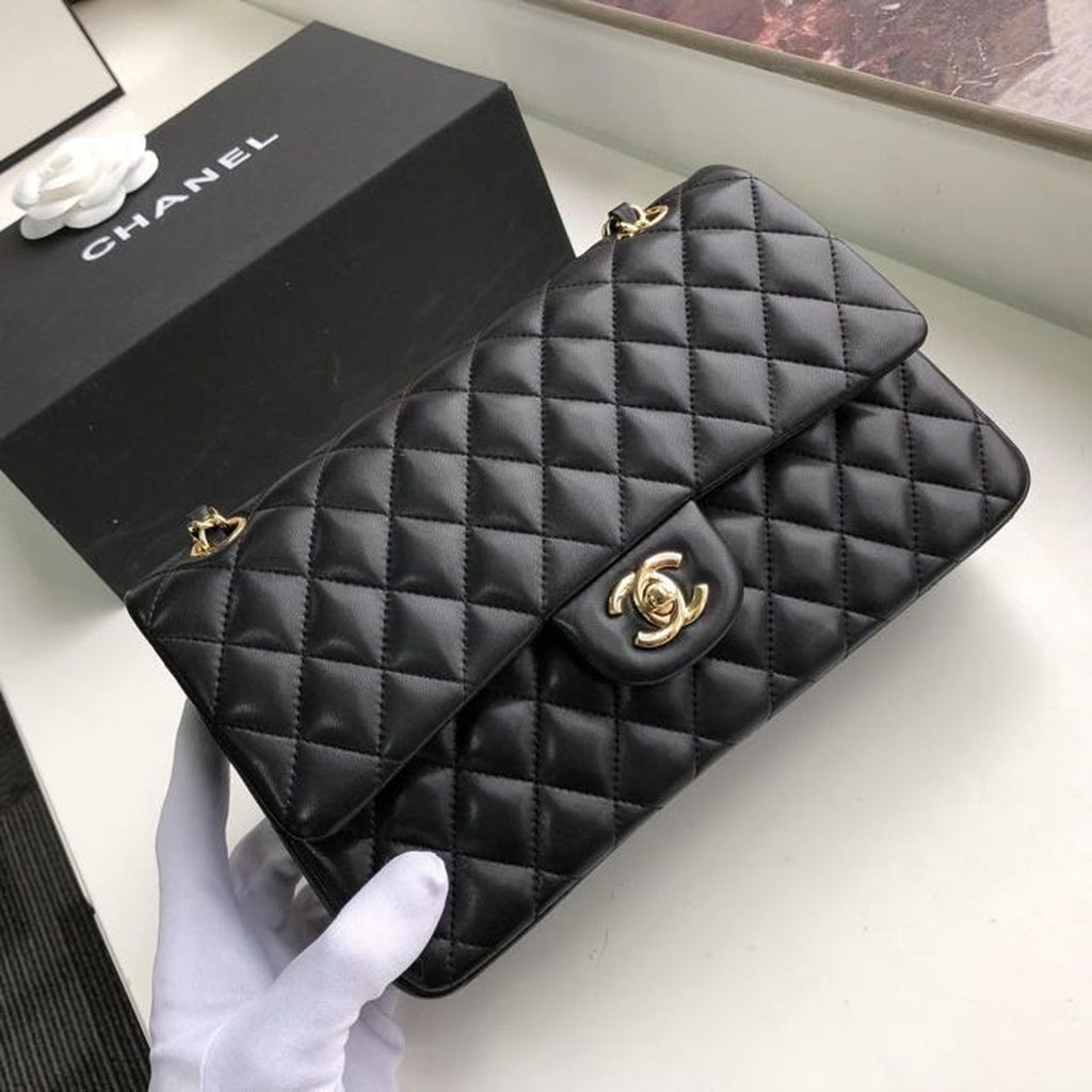 CHL Classic Handbag Gold Toned Hardware Black For Women, Women’s Bags, Shoulder And Crossbody Bags 10.2in/26cm A01112