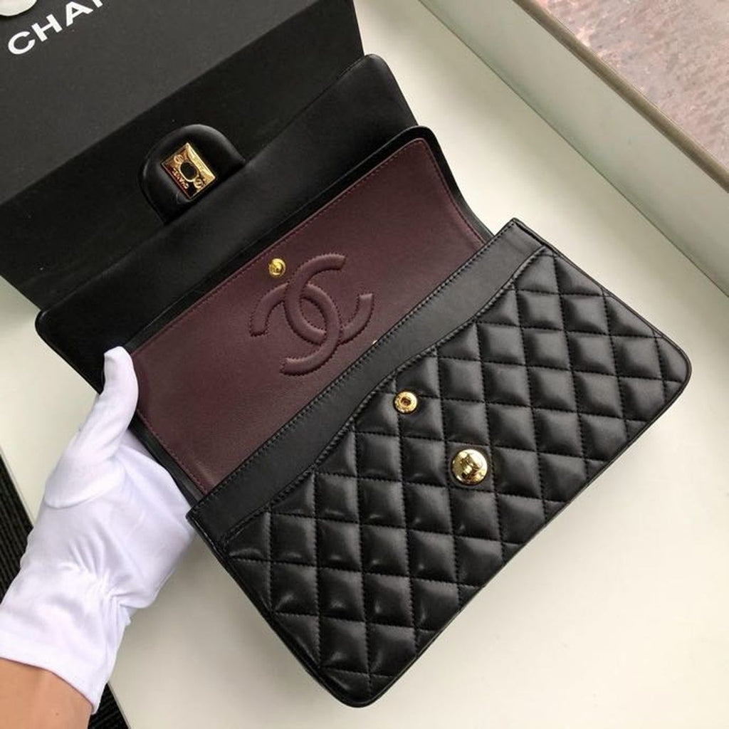 CHL Classic Handbag Gold Toned Hardware Black For Women, Women’s Bags, Shoulder And Crossbody Bags 10.2in/26cm A01112