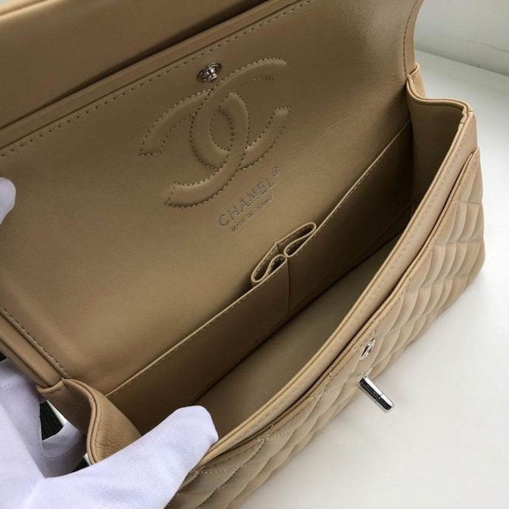 CHL Classic Handbag Silver Hardware Beige For Women, Women’s Bags, Shoulder And Crossbody Bags 10.2in/26cm A01112