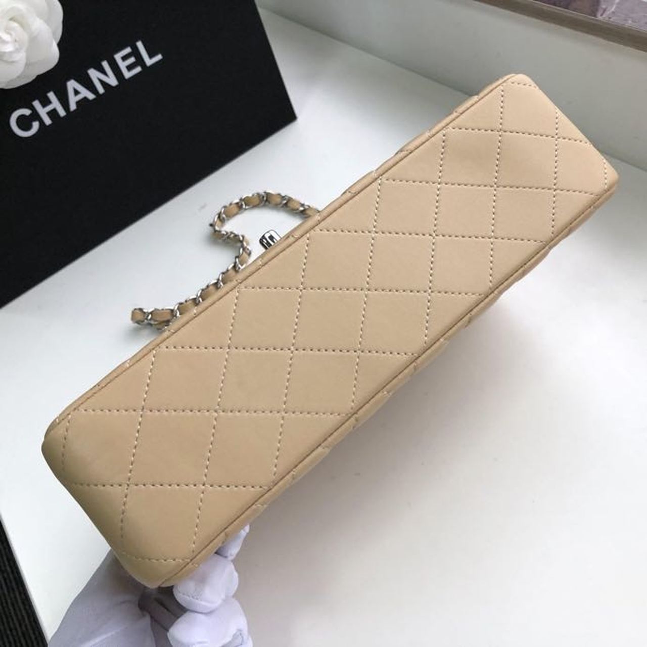 CHL Classic Handbag Silver Hardware Beige For Women, Women’s Bags, Shoulder And Crossbody Bags 10.2in/26cm A01112