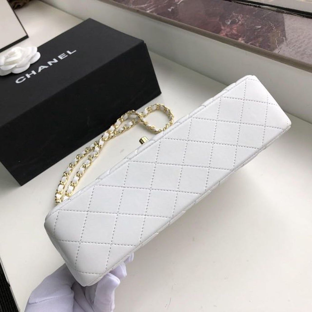 CHL Classic Handbag Gold Toned Hardware White For Women, Women’s Bags, Shoulder And Crossbody Bags 10.2in/26cm A01112