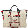 CHANEL Deauville Tote Canvas with Striped Detail Medium