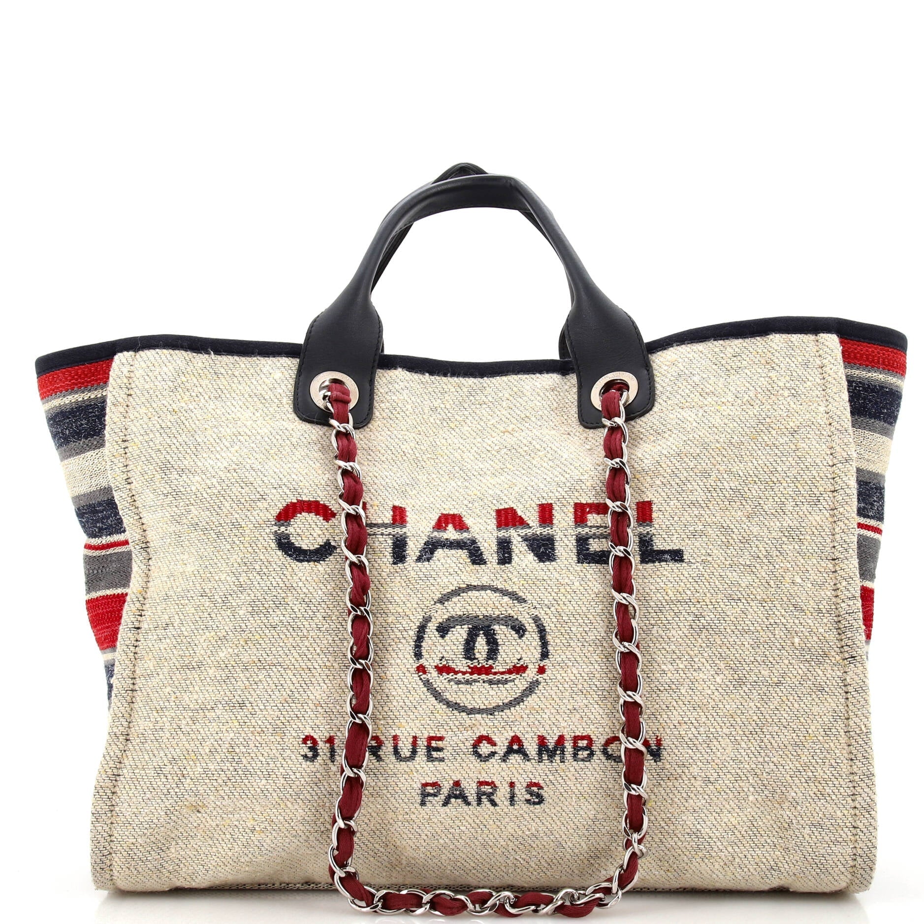 CHANEL Deauville Tote Canvas with Striped Detail Medium