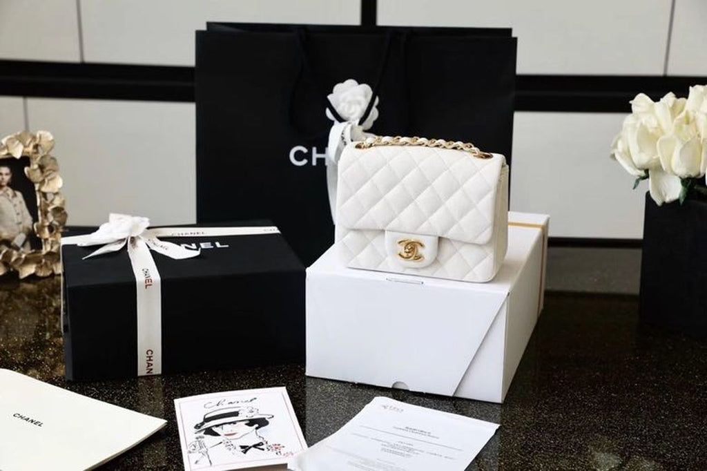CHL Classic Mini Flap Bag Golden Hardware White For Women 6.6in/17cm A35200
