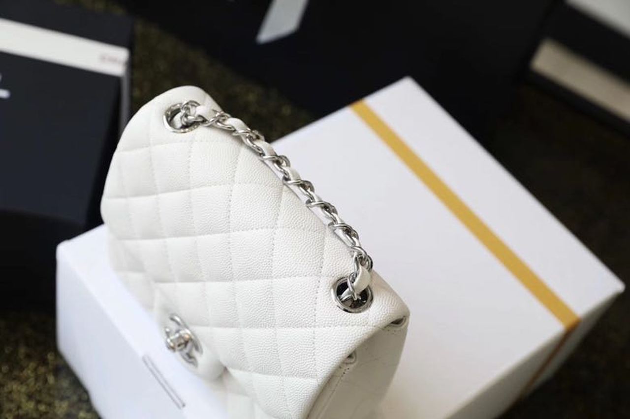 CHL Classic Mini Flap Bag Silver Hardware White For Women 6.6in/17cm A35200