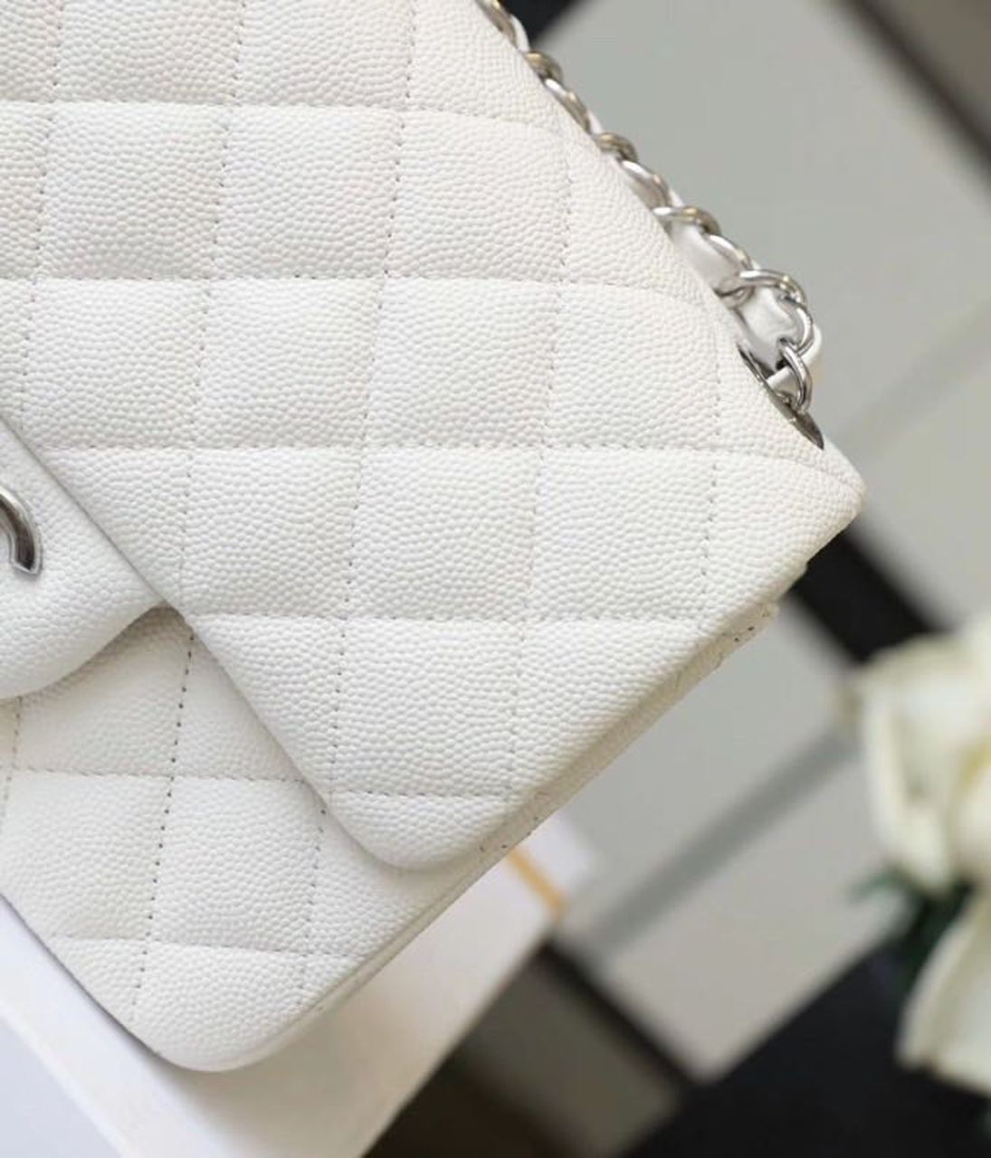 CHL Classic Mini Flap Bag Silver Hardware White For Women 6.6in/17cm A35200