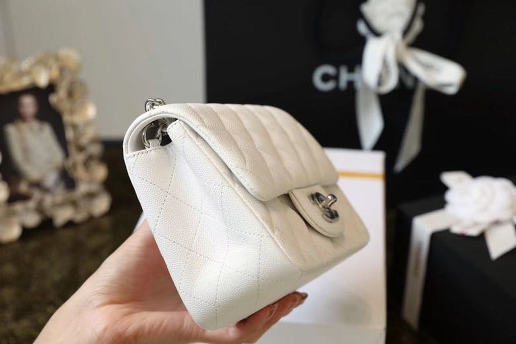 CHL Classic Mini Flap Bag Silver Hardware White For Women 6.6in/17cm A35200