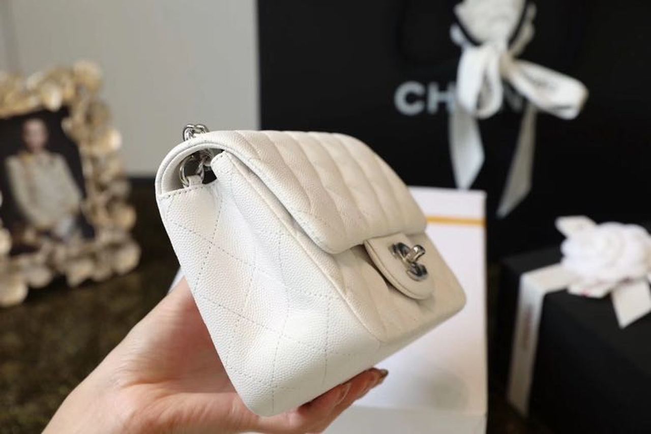 CHL Classic Mini Flap Bag Silver Hardware White For Women 6.6in/17cm A35200