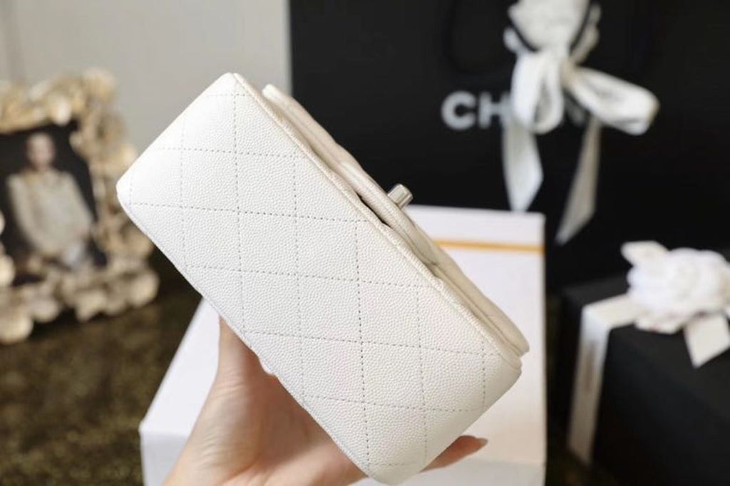 CHL Classic Mini Flap Bag Silver Hardware White For Women 6.6in/17cm A35200