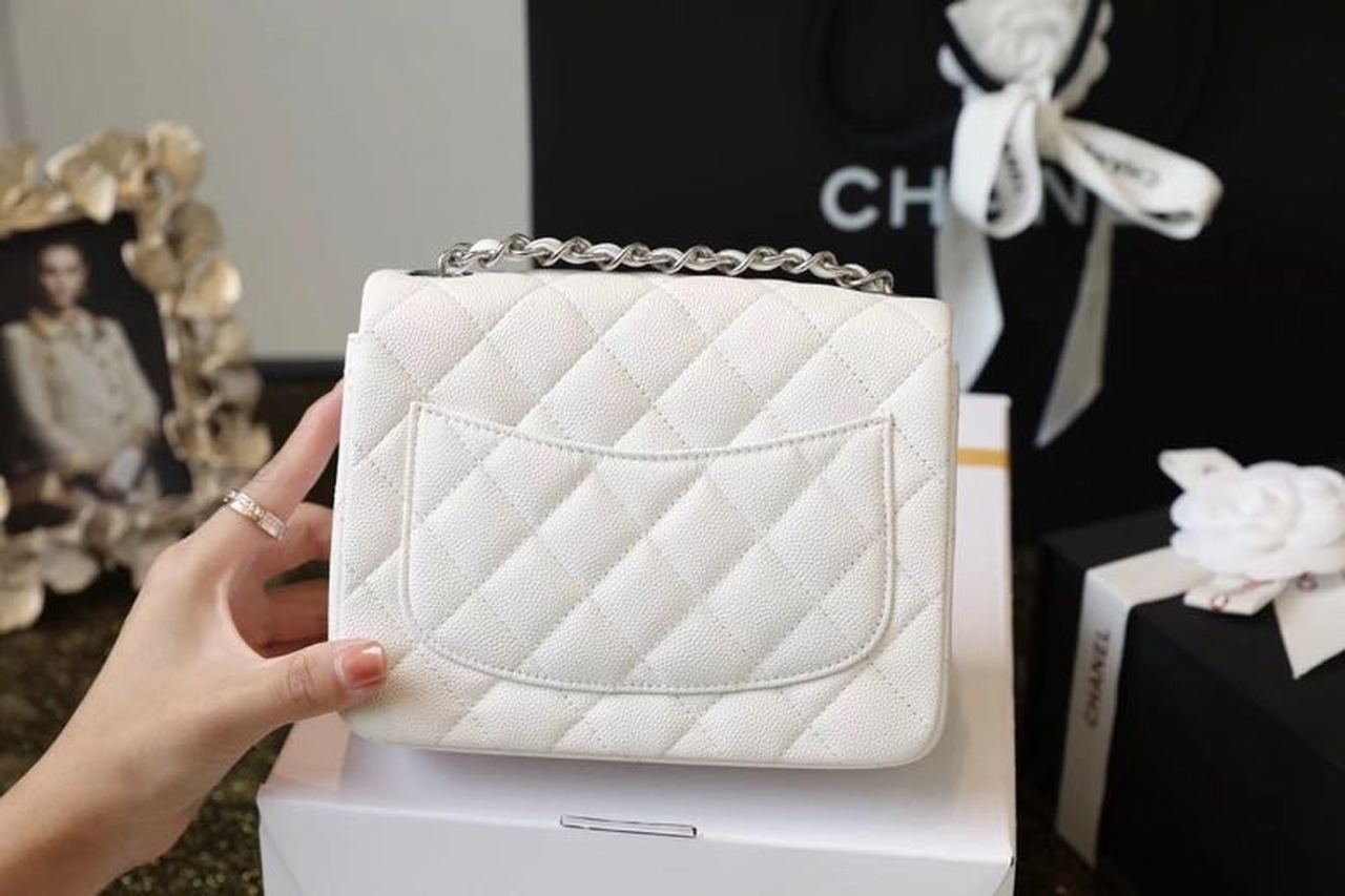 CHL Classic Mini Flap Bag Silver Hardware White For Women 6.6in/17cm A35200
