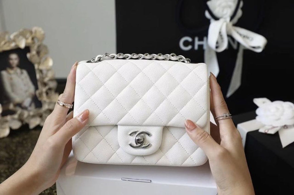 CHL Classic Mini Flap Bag Silver Hardware White For Women 6.6in/17cm A35200