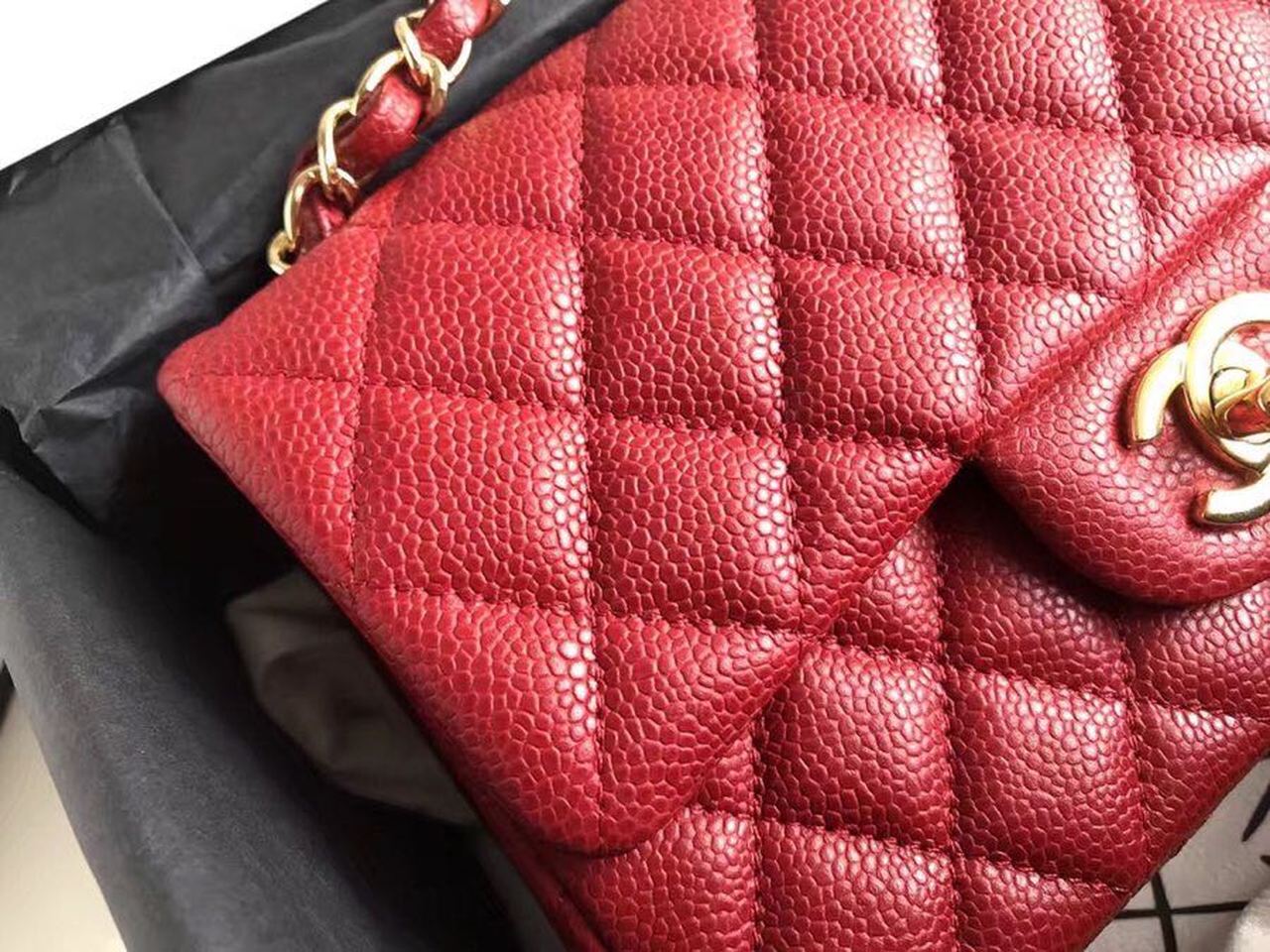 CHL Classic HandBag With Charm Chain CHL Gold Toned Hardware Red For Women