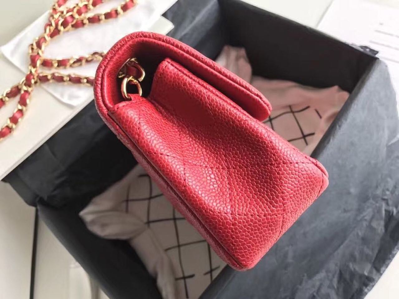 CHL Classic HandBag With Charm Chain CHL Gold Toned Hardware Red For Women