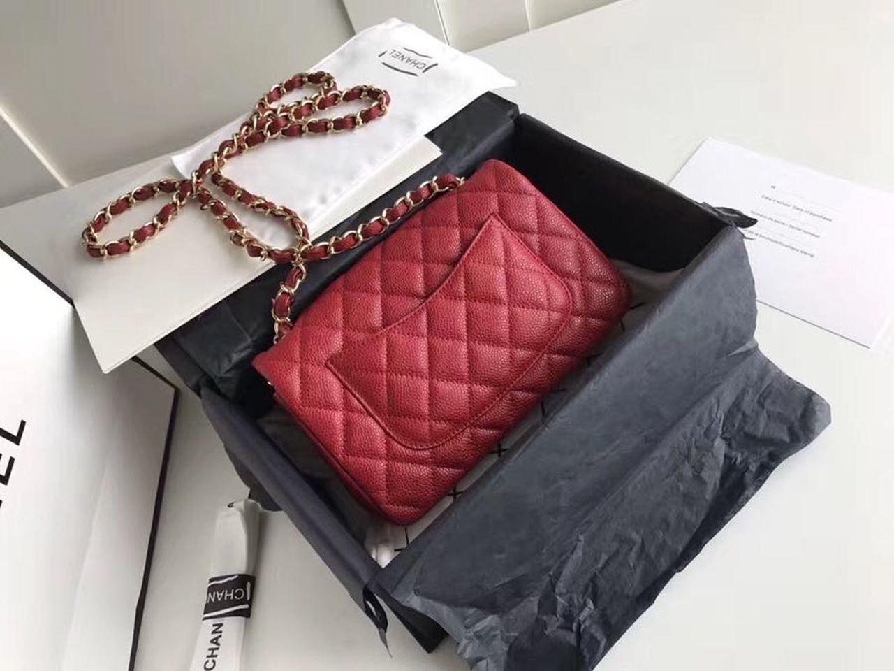 CHL Classic HandBag With Charm Chain CHL Gold Toned Hardware Red For Women