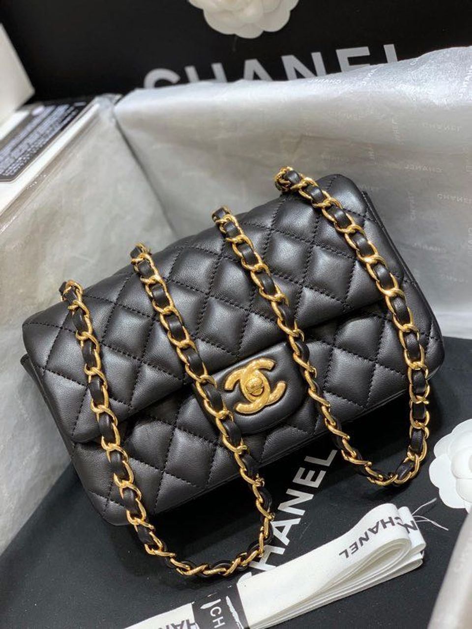 CHL Classic Flap Bag Gold Toned Hardware Black For Women, Women’s Bags, Shoulder And Crossbody Bags 7.8in/20cm A01116