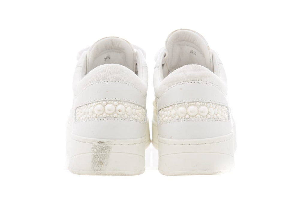 Jimmy Choo White Pearl Lace Up Sneakers SZ 39.5