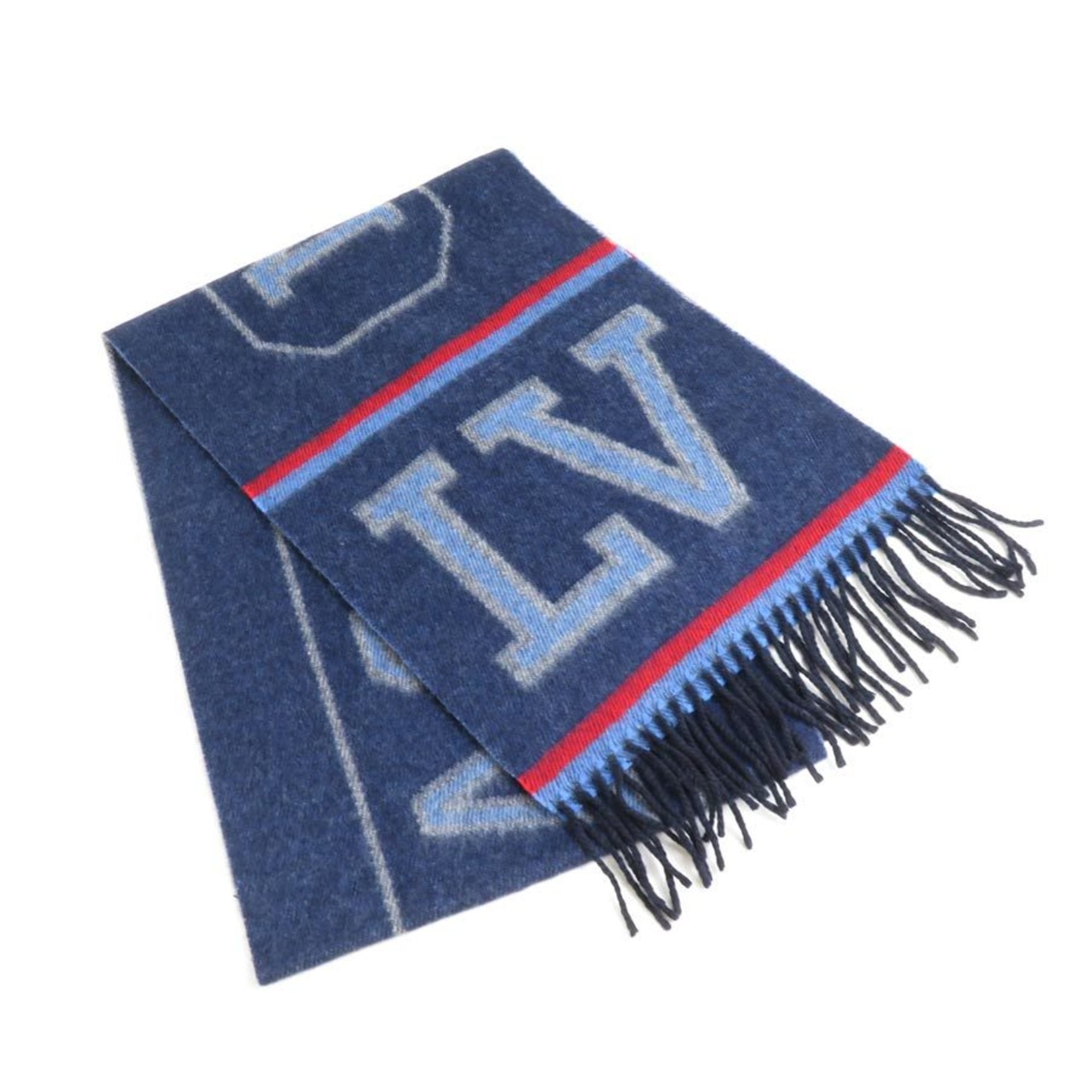 Multicolored Navy Wool Cashmere Shawl