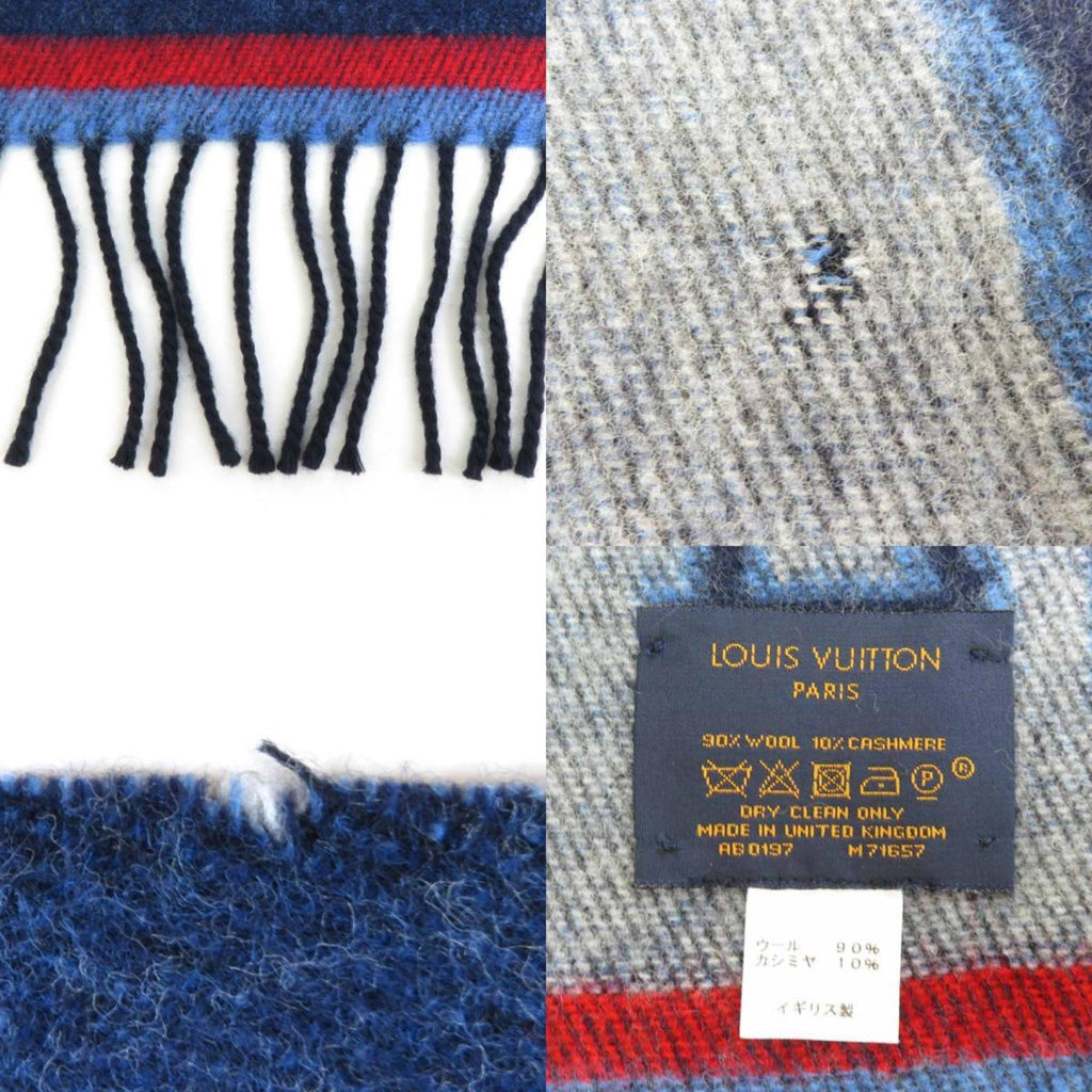 Multicolored Navy Wool Cashmere Shawl