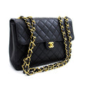 CHANEL Jumbo Caviar 11" Large Chain Shoulder Bag Flap Black Quilt e23