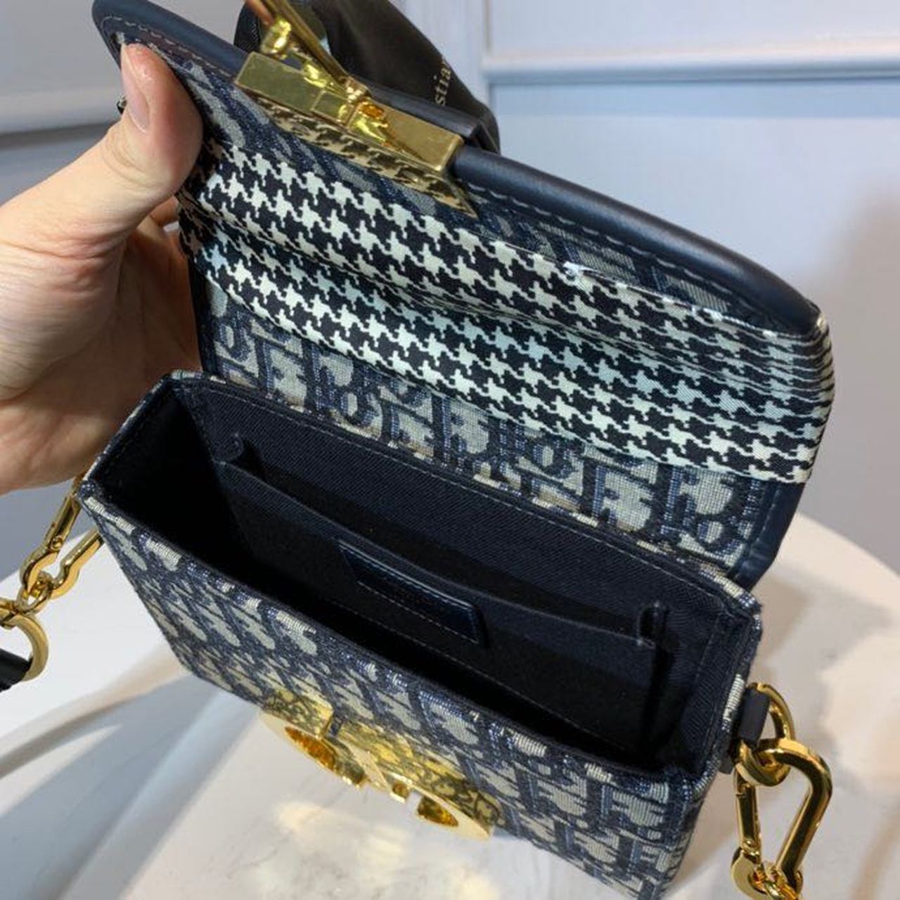 GLAMI 30 Montaigne Box Bag Blue Oblique For Women17.5cm/7in FD Gold Toned Hardware CD