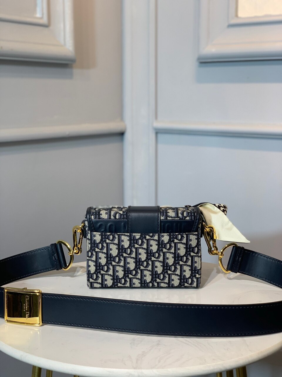 GLAMI 30 Montaigne Box Bag Blue Oblique For Women17.5cm/7in FD Gold Toned Hardware CD