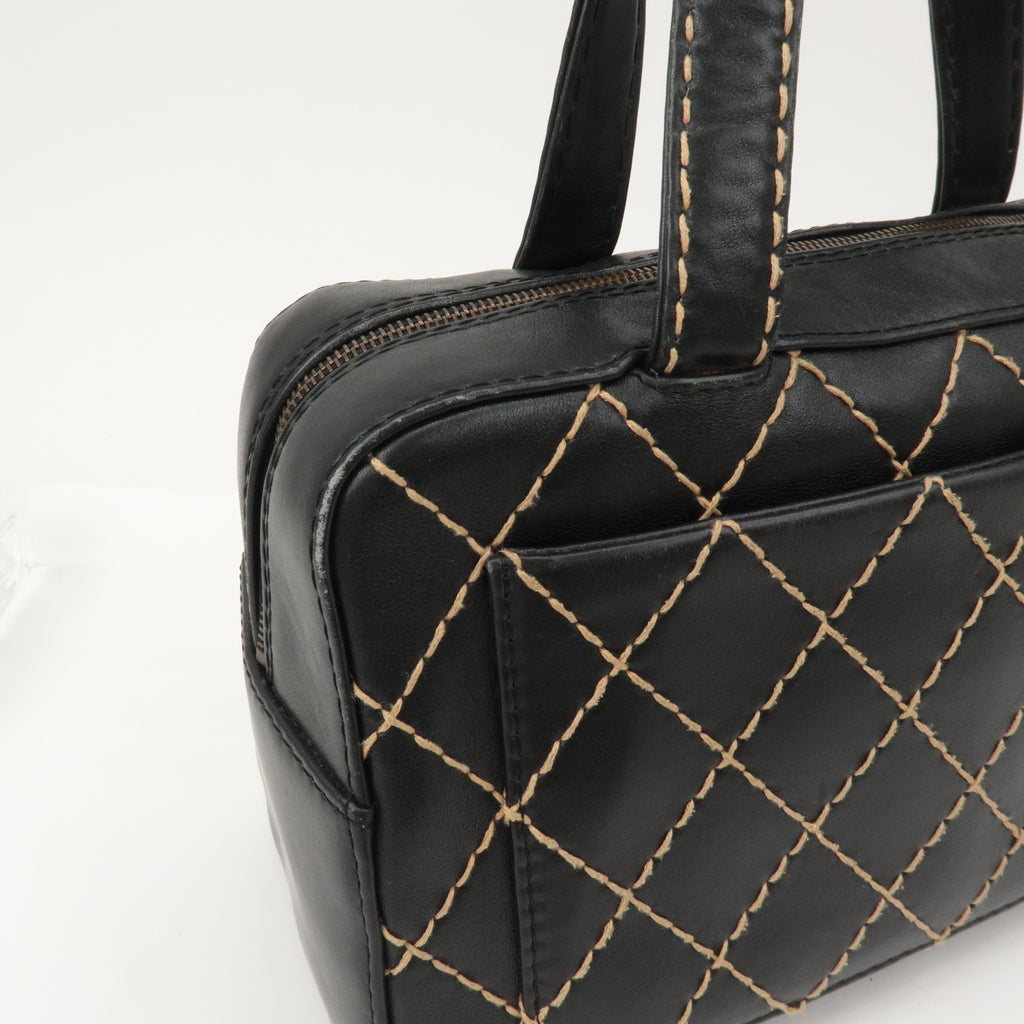 CHANEL Wild Stitch Leather Hand Bag Black A14692