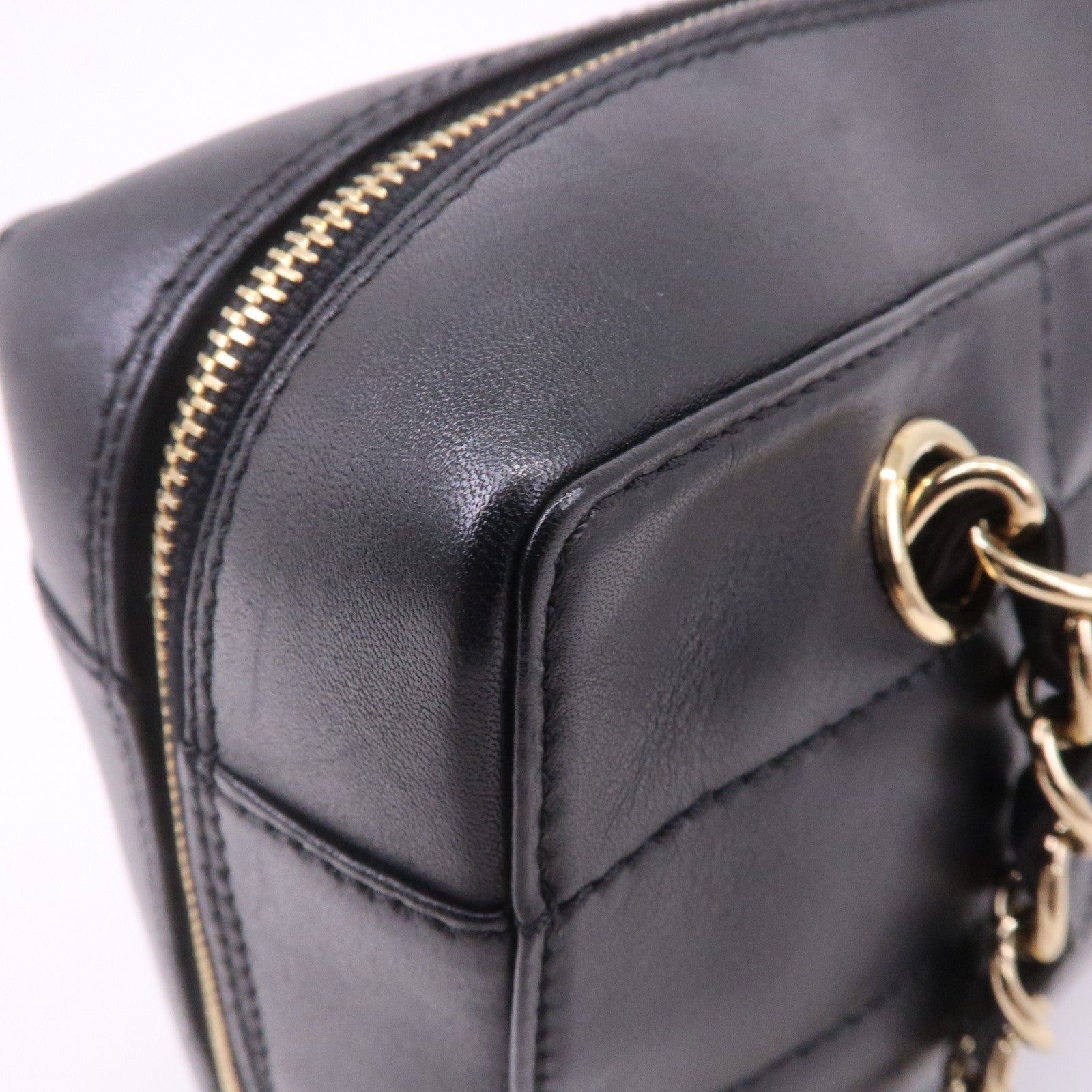 CHANEL Chocolate Bar Lamb Skin Chain Shoulder Bag Black