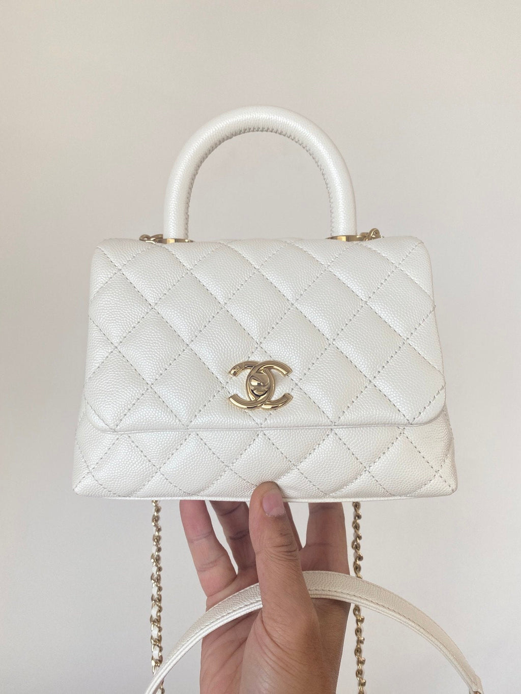 CHLMini Flap Bag Top Handle White For Women 7.5in/19cm