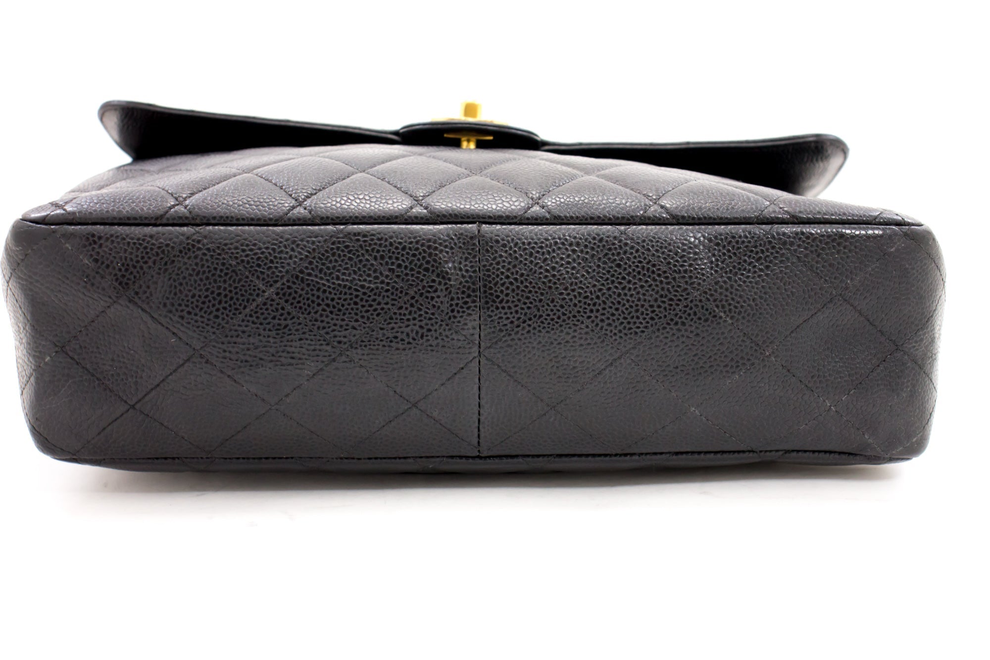 CHANEL Jumbo Caviar 11" Large Chain Shoulder Bag Flap Black Quilt e23
