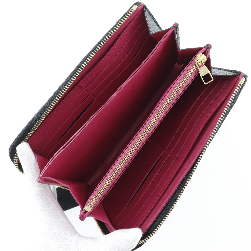 Grained Leather Zip-Around Wallet with Monogram Flower Zipper Pull