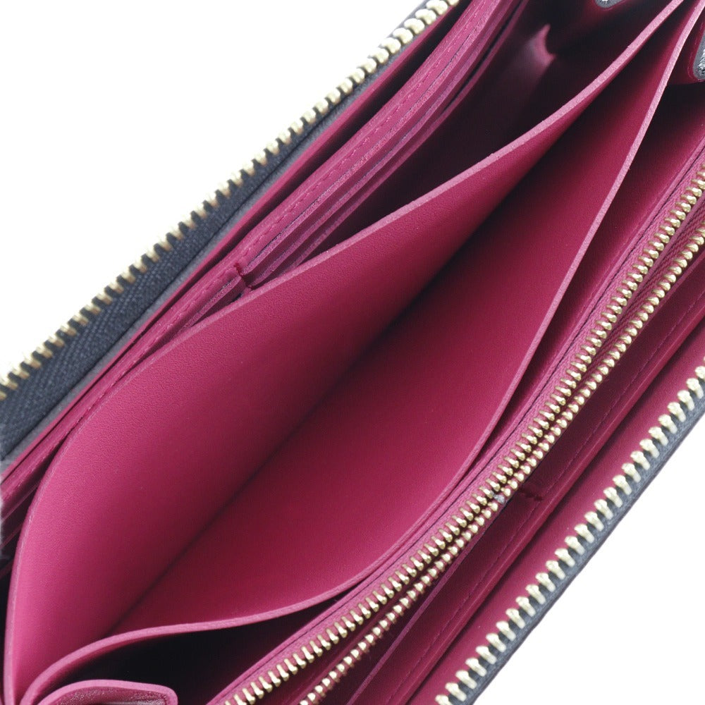 Grained Leather Zip-Around Wallet with Monogram Flower Zipper Pull
