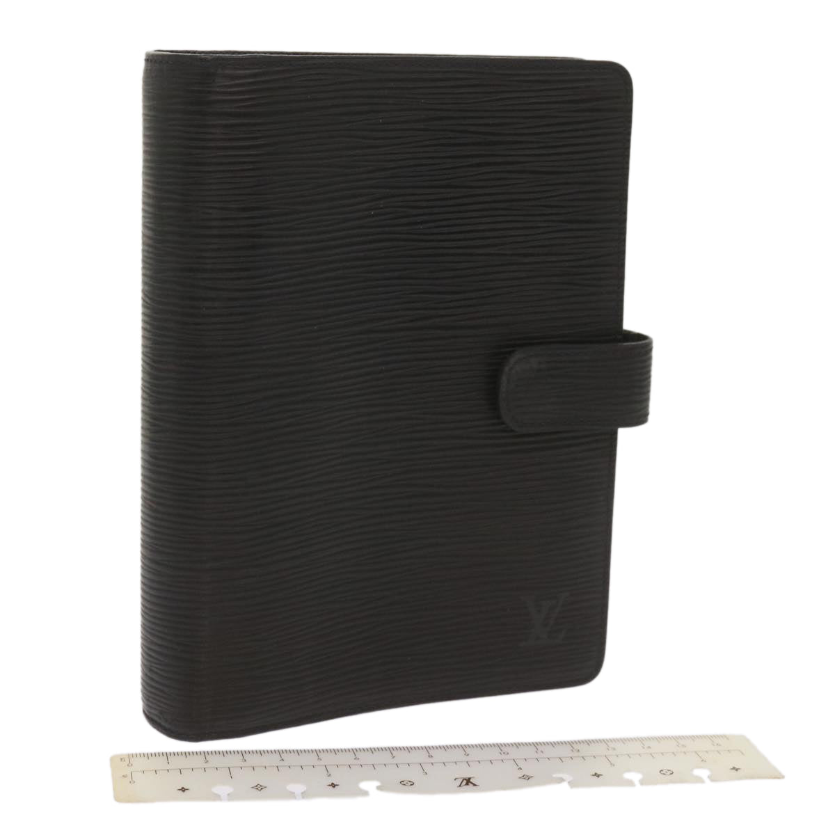 Black Leather Daily Planner Cover with Ruler