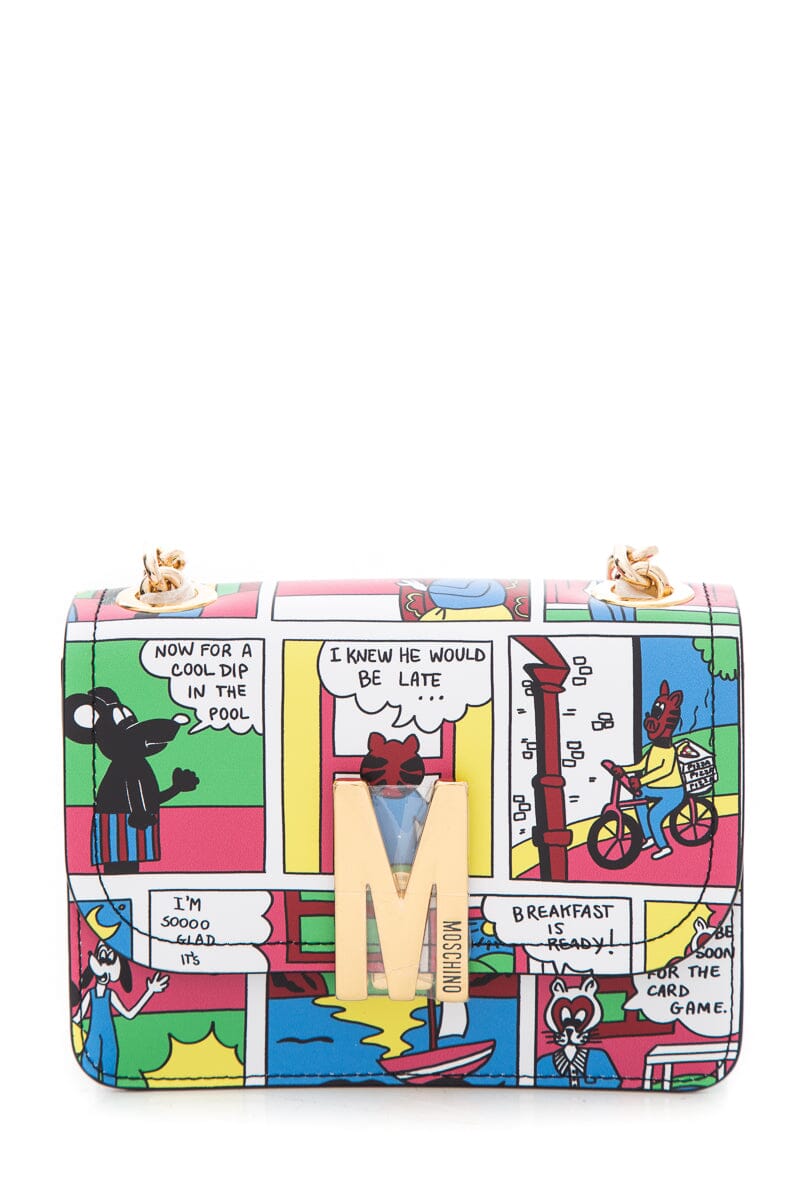 Moschino Multicolor Cartoon Strip Print Leather Handbag