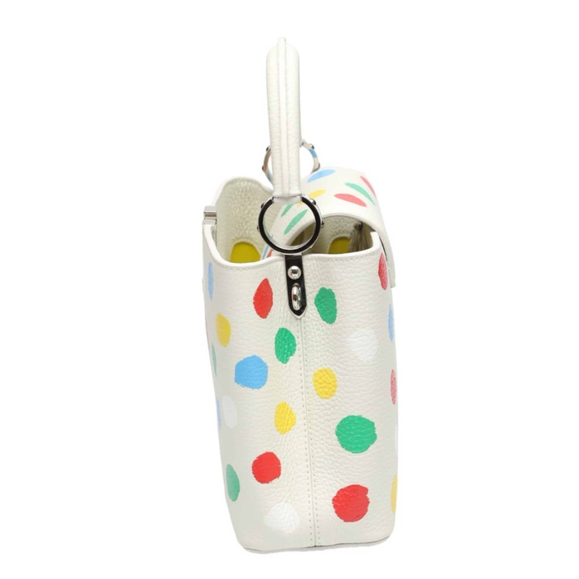 Luxurious White Leather Handbag with Yayoi Kusamas Signature Dot Pattern