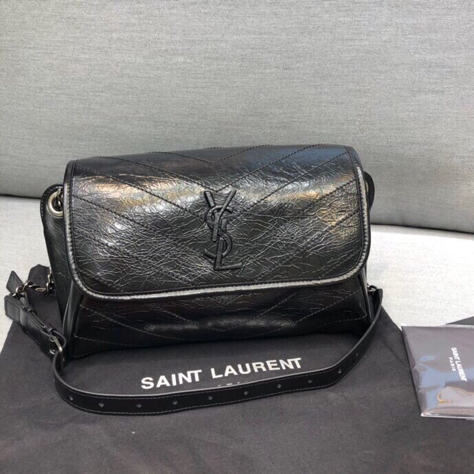 GLAMI Niki MeGLAMIum Crinkled Shoulder Bag Black For Women 11in/28cm YSL