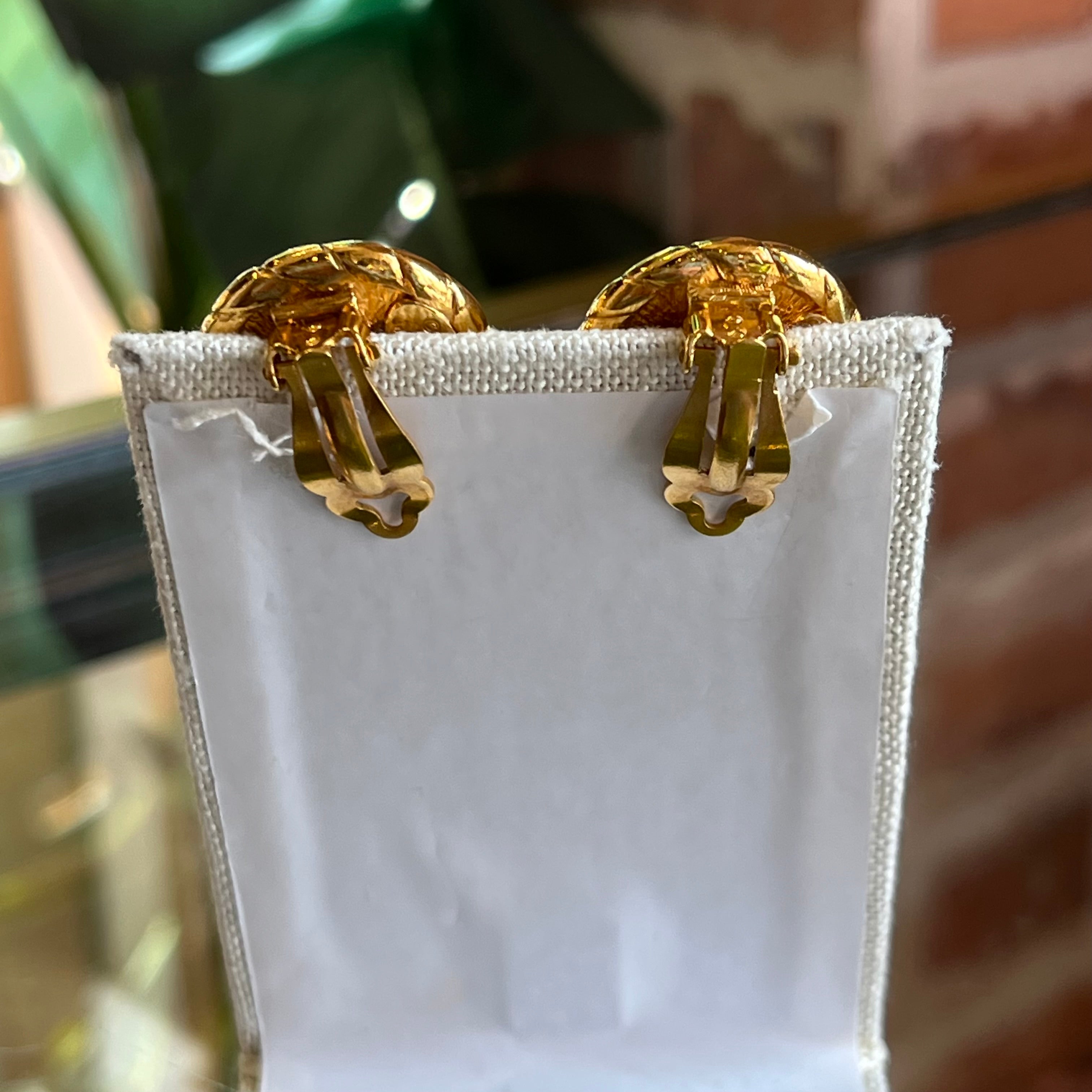 CHANEL Faux Pearl Gold Vintage Clip On Earrings