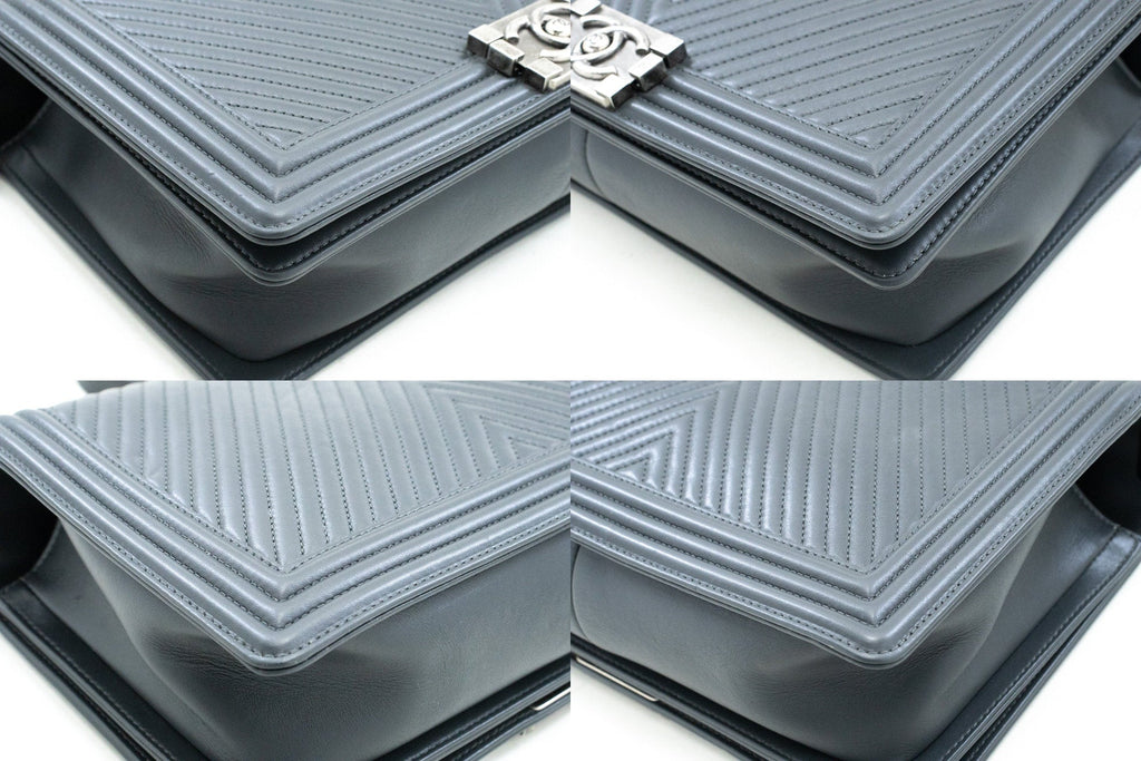 Chanel Grey Leather Designer Bag with Box and Dust Bag